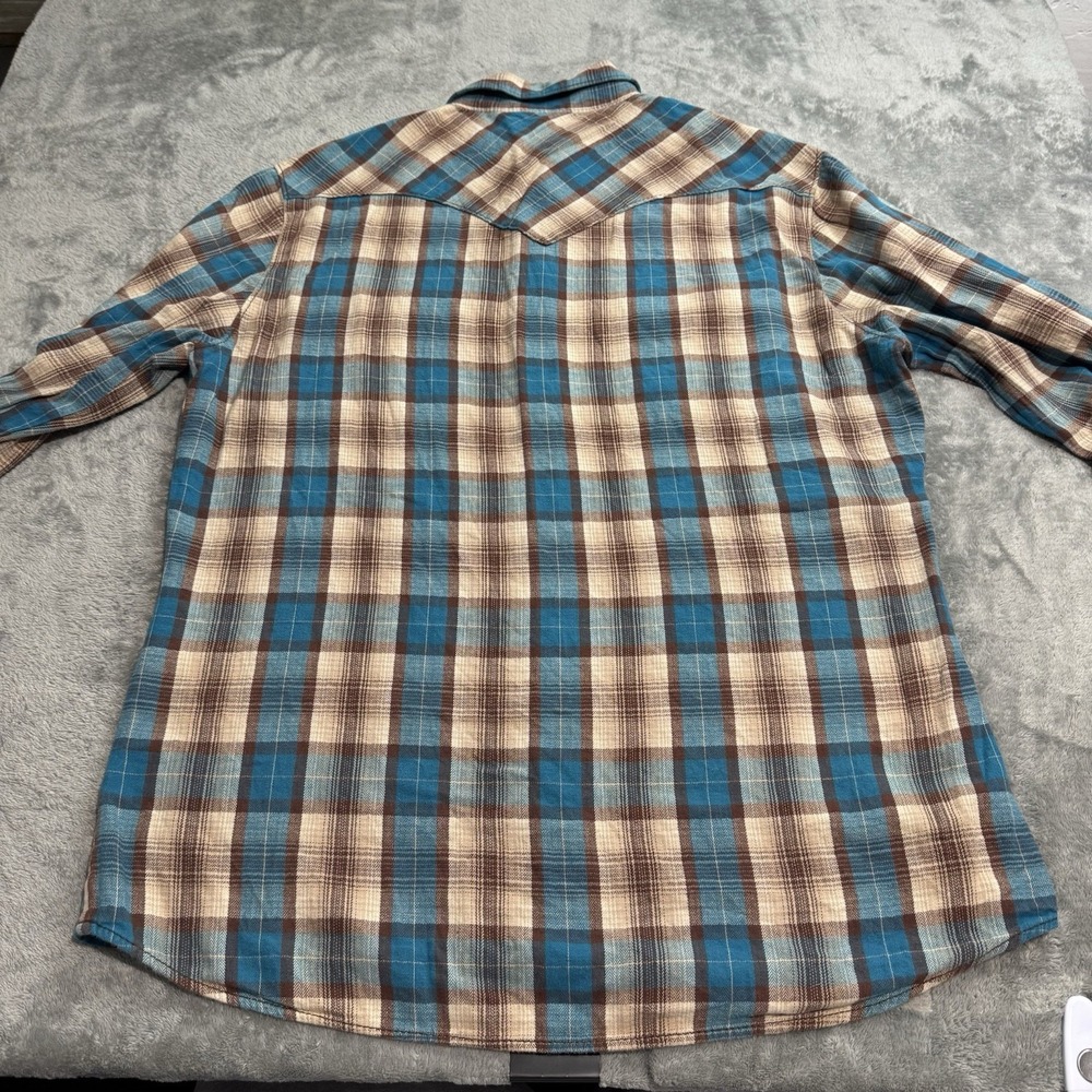 True Religion Button Up Shirt Mens XXL Brown Pearl Snap Plaid Western Cowboy - Picture 5 of 7